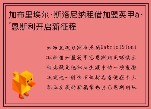 加布里埃尔·斯洛尼纳租借加盟英甲巴恩斯利开启新征程 加布里埃尔·斯洛尼纳租借加盟英甲巴恩斯利开启新征程